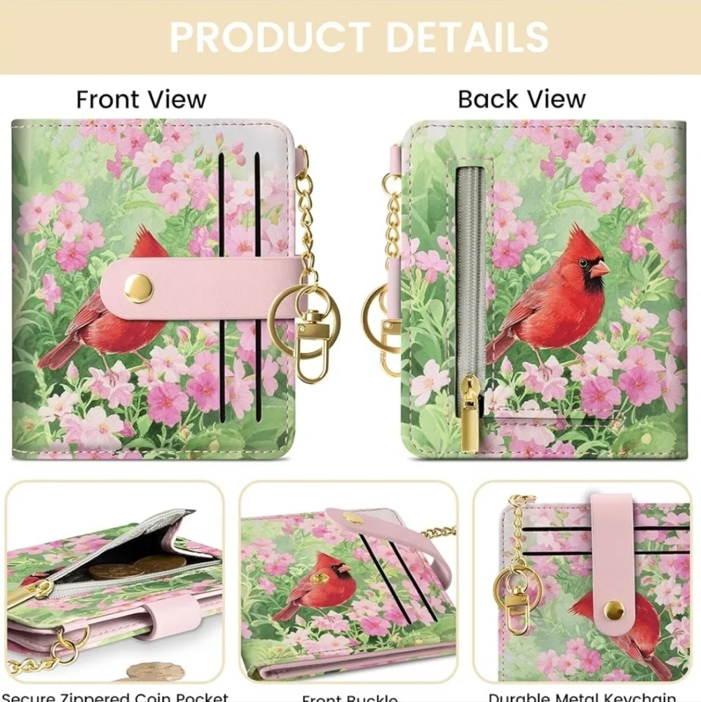 Floral Bird Print Wallet with Pink Accents